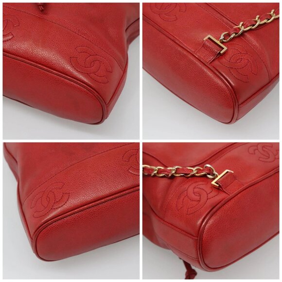 CHANEL Grained Calf Skin Backpack Grained Calf Skin Red Gold CC Auth 127574 main image 12
